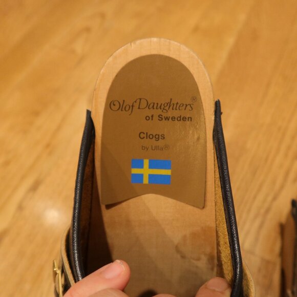 OLOF Daughters of SWEDEN CLOGS wooden heel authentic 38 leather buckle classic - Picture 2 of 10